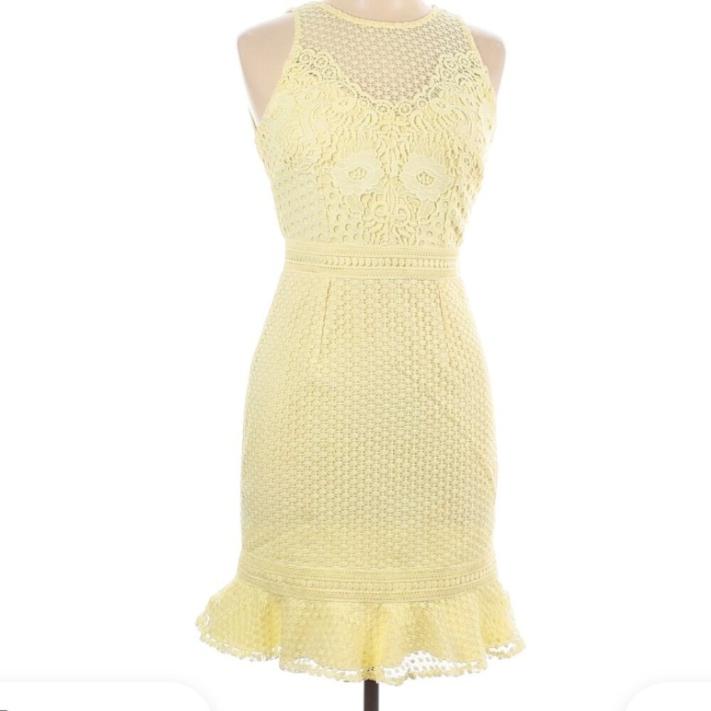 Little Mistress Yellow lace sleeveless babydoll dress womens Petite size 6 (348)